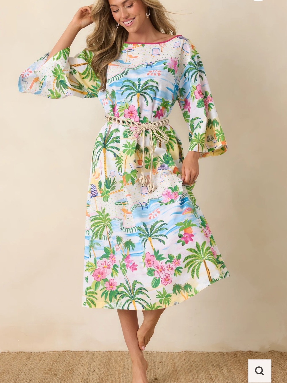 Linen Prosperina Paradisa Tropical Print Women Dress in Multi